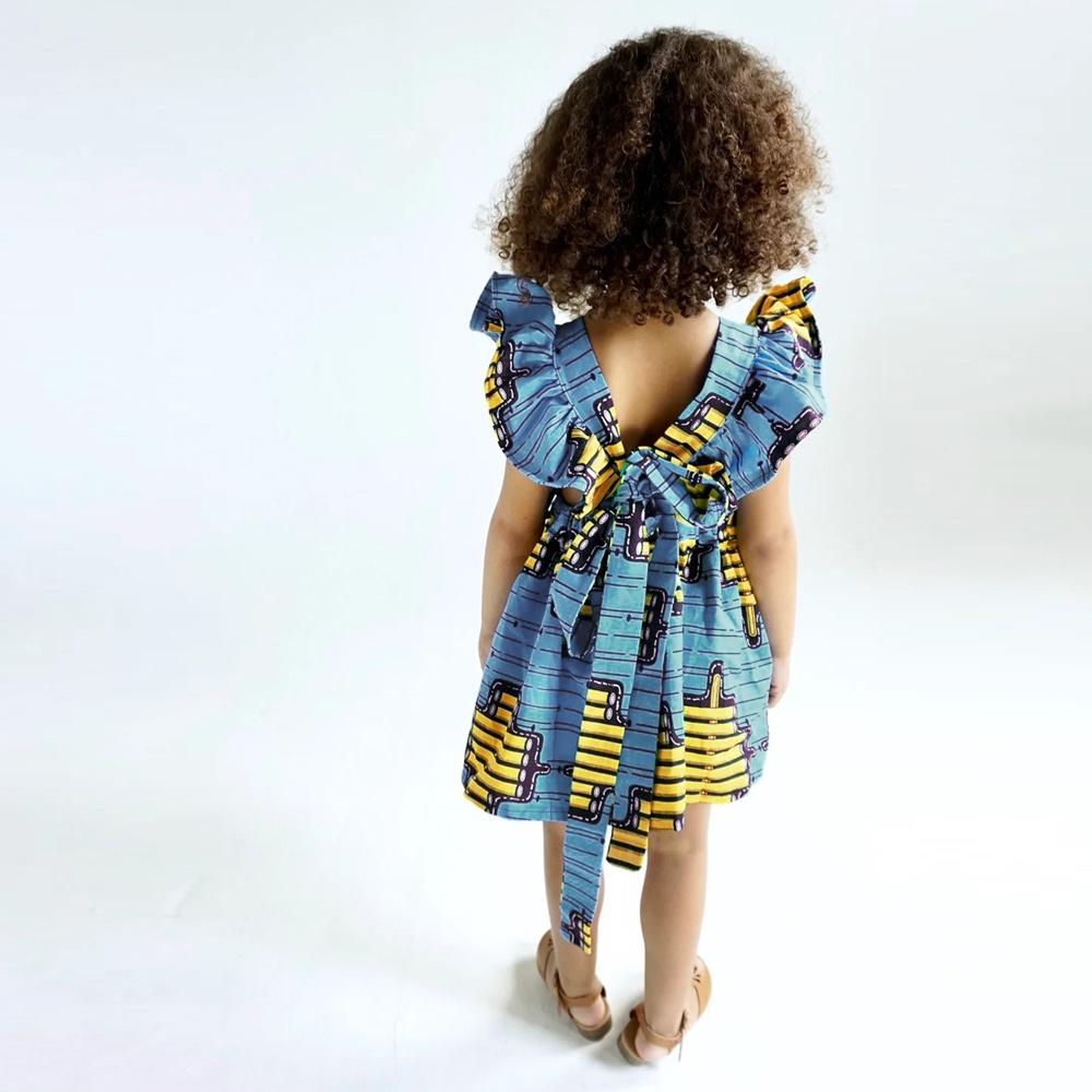 Одежда для маленьких девочек, платье в африканском стиле бохо с принтом, рюшами, рукавами и открытой спиной, для детей 1-6 лет