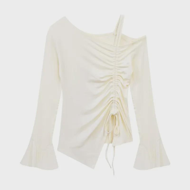 Рубашка с открытыми плечами, на кулиске, облегающего кроя, с длинным рукавом для женщин