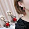 Red Pearl Stone Geometric Earrings Women Fashion Casual Shopping Zircon Earrings