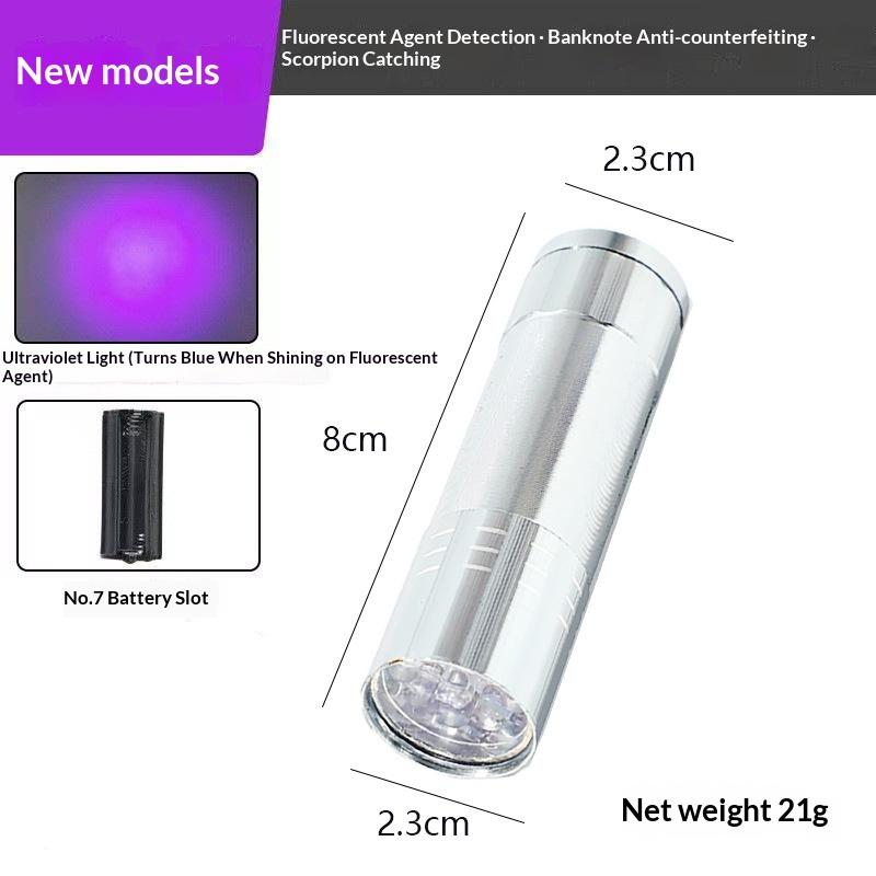 LED UV Collection: Purple Light Flashlight for Scorpion Detection, UV Inspection, Drying, and Banknote Verification — Mini Purple Light Torch