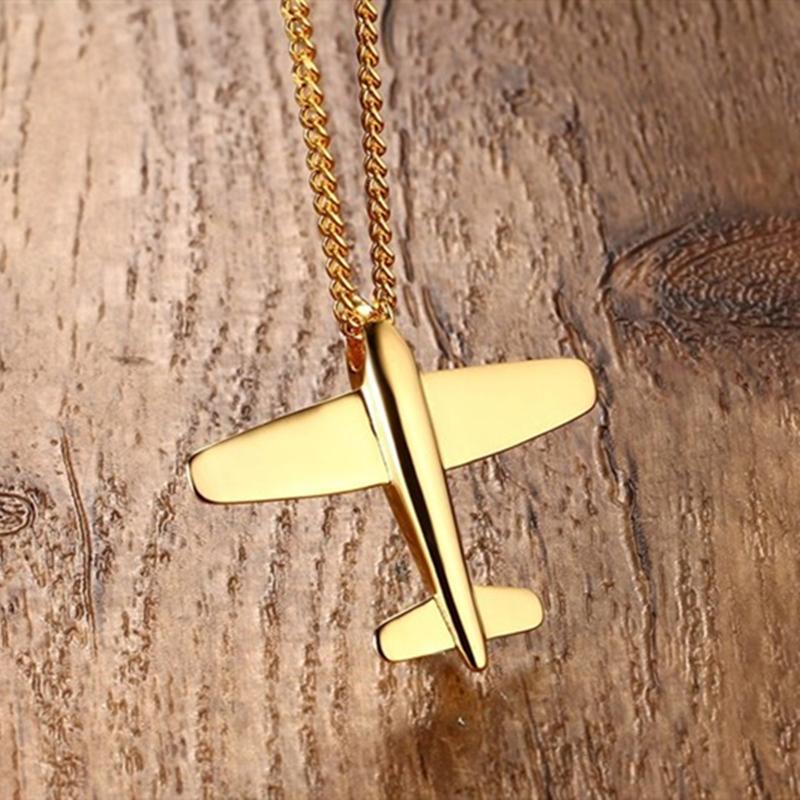Simple Men Stainless Steel Aircraft Airplane Pendant Necklace Men Chain Necklaces Jewelry Gifts