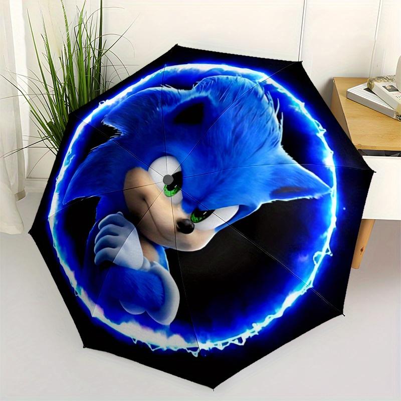 1pc Sonic the Hedgehog Automatic Opening Folding Umbrella - Portable 3-Fold Design with 8 Iron Ribs, Outdoor, for Fans, Travelers, Daily Use, Gif