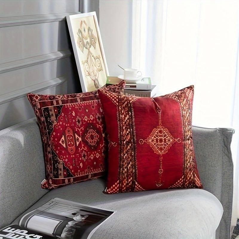 Retro Red Ethnic Style Home Decoration Pillowcase Bedroom Room Decoration Pillow Cover, Living Room Sofa Chair Cushion Cover