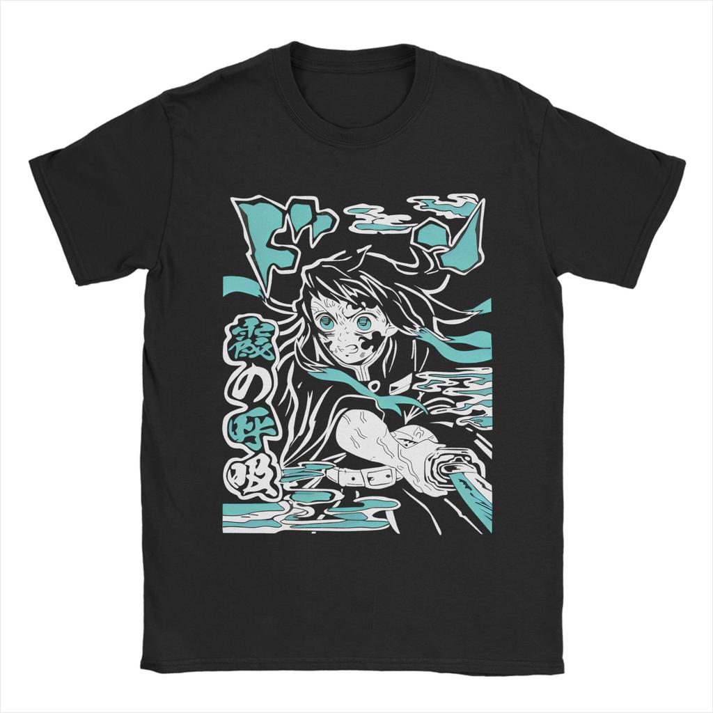 Клинок, рассекающий демонов Аниме Футболка Мужская Хлопковая Топы Рубашки Эстетика Муичиро Токито Круглый вырез Короткий рукав