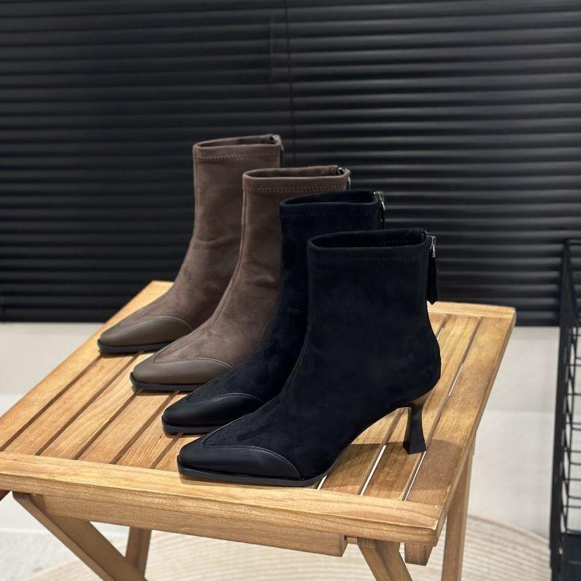 Женские короткие ботинки осень-зима 2025 новая мода универсальные замшевые остроносые тонкий каблук высокий каблук ботинки с юбкой модные ботинки