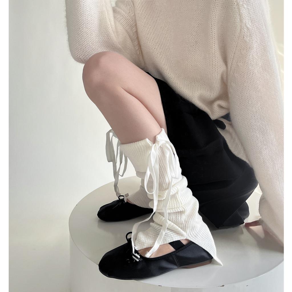 Гетры для женщин, балетный стиль, повязки с бантом, милые длинные носки для девочек, чулки, вязаные чехлы для ног JK Lolita Kawaii, милые гетры