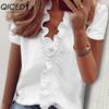 Women's Fashion Casual Solid Color Print Short Sleeve V Neck Blouses & Shirts