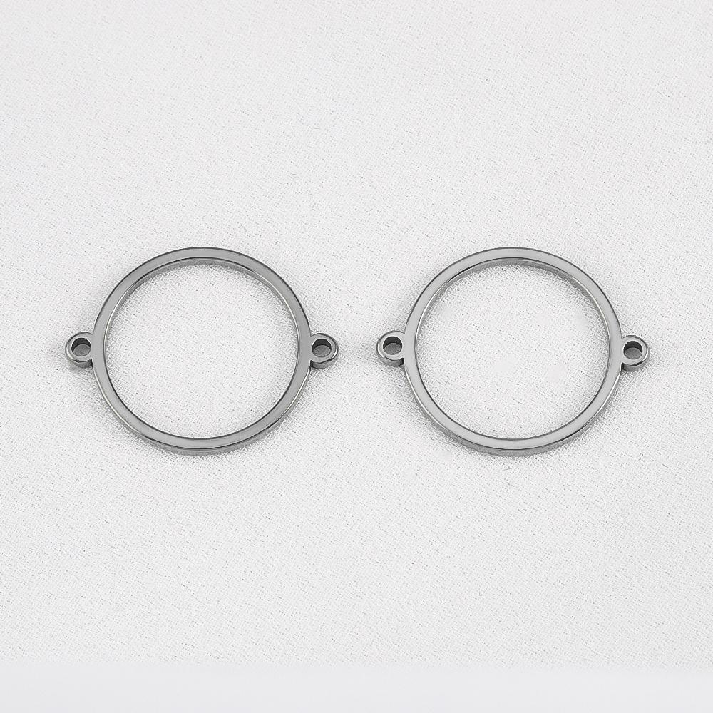 10Pcs 20Pcs Stainless Steel Hollow Double Hole Circle Charms Pendant Bracelet Cabochon Tray Bezel Blank Settings Jewelry Making