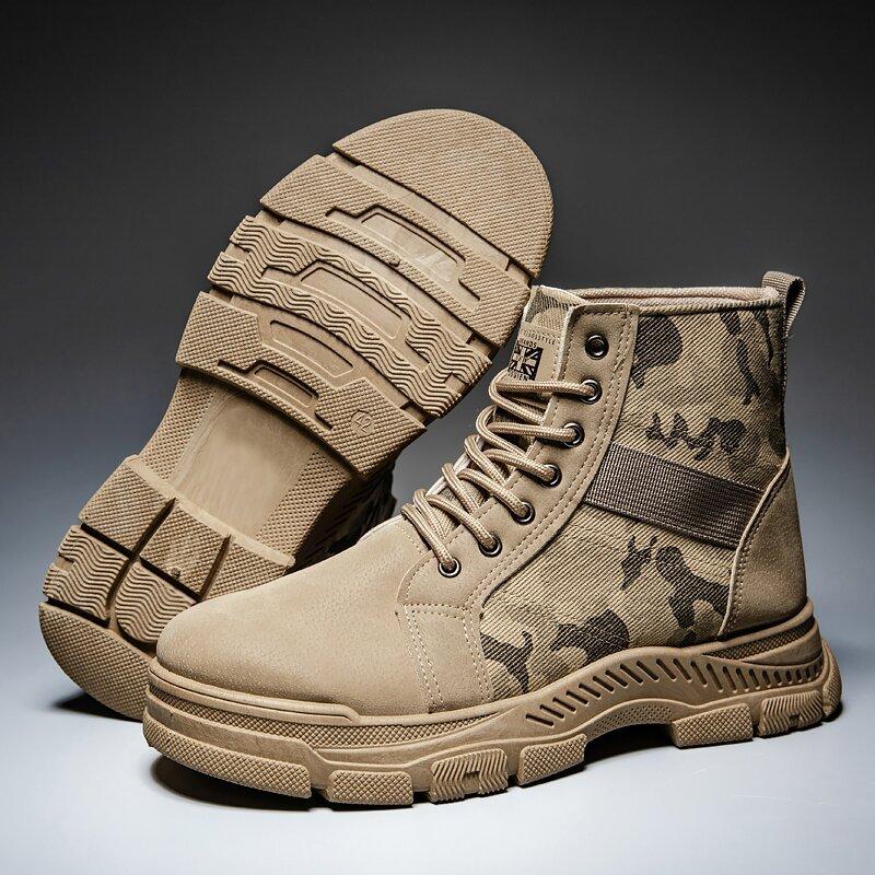 Мужская обувь зимняя хлопковая обувь с начесом утолщенная теплая нескользящая на толстой подошве ботинки Мартина износостойкая мужская камуфляжная обувь для активного отдыха и походов