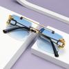 Fashion Rimless Square Double Bridge Sun Glasses Vintage Women Men Sunglasses Uv400
