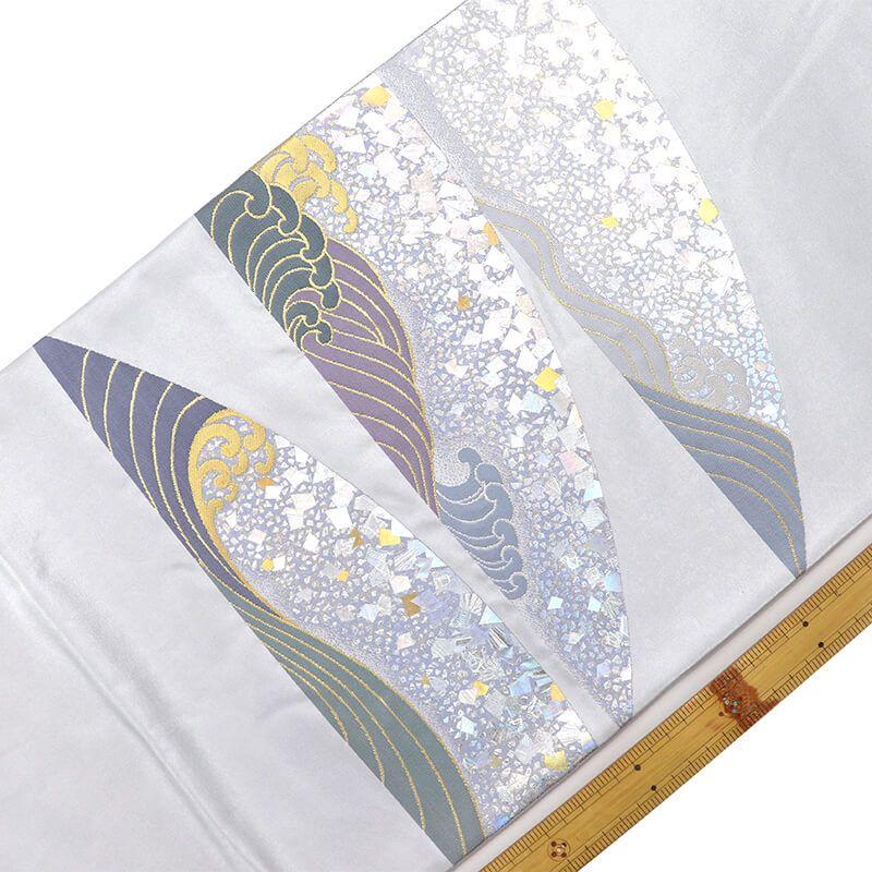 Used Fukuro Obi Formal Fukuro Obi Pure Silk Drum Pattern Silver Foil Wave Length 430cm Width 31cm Recycled Japanese Wear Party Theater Theater