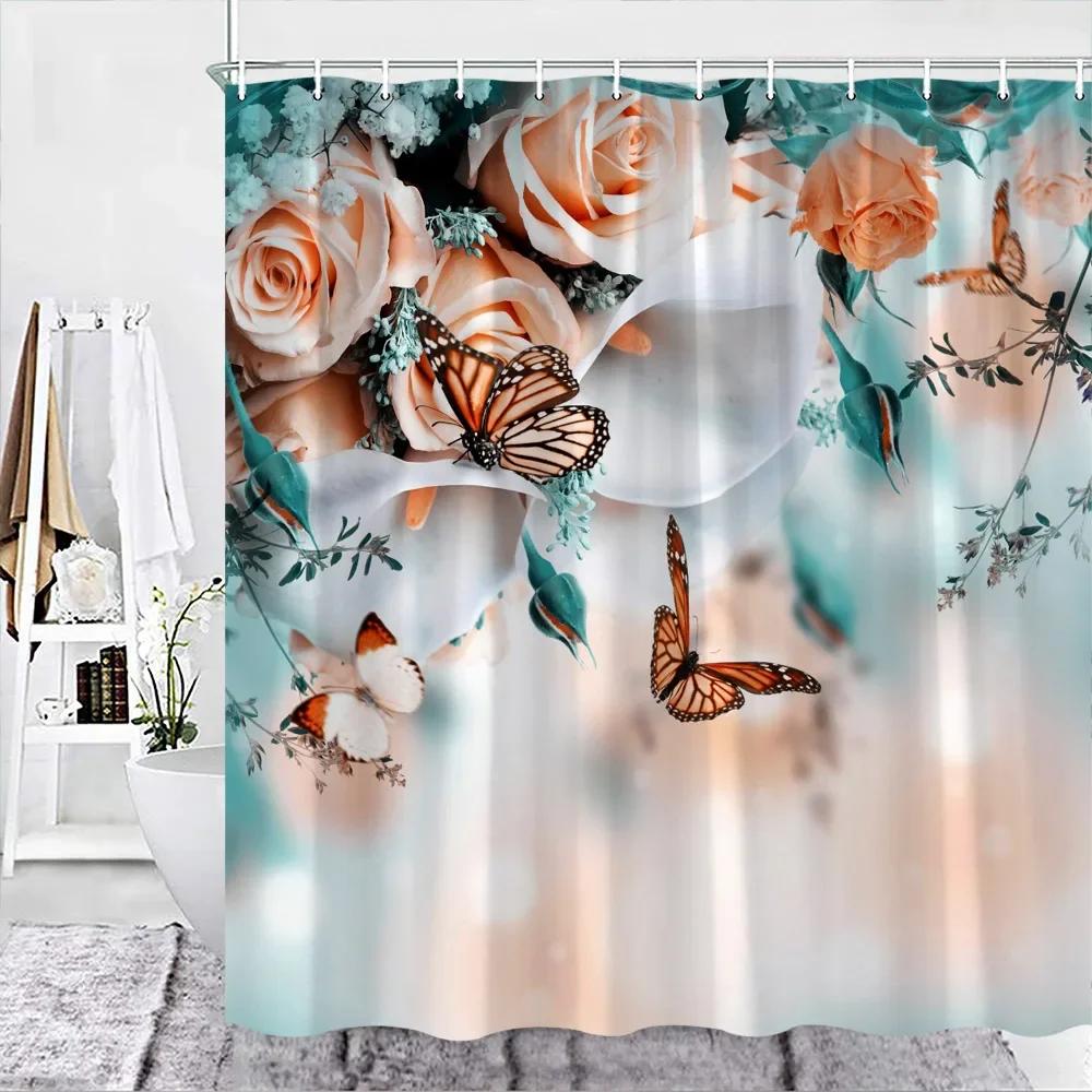 Hummingbird Floral Shower Curtain Watercolor Bird Flower Home Bathroom Decor Polyester Fabric Bathroom Curtain Set Hook Washab