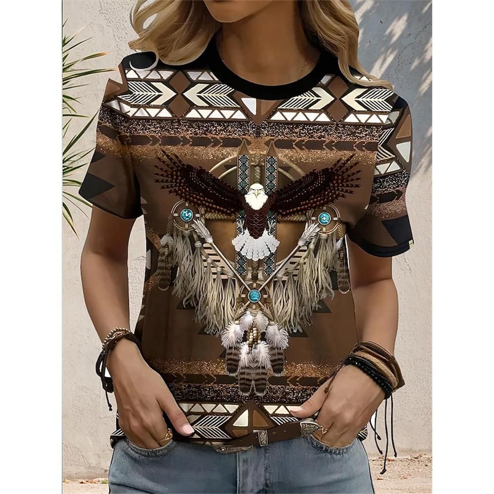 2026 New Arrival Women's Trendy Short-Sleeve T-Shirt Retro Eagle Ethnic-Style