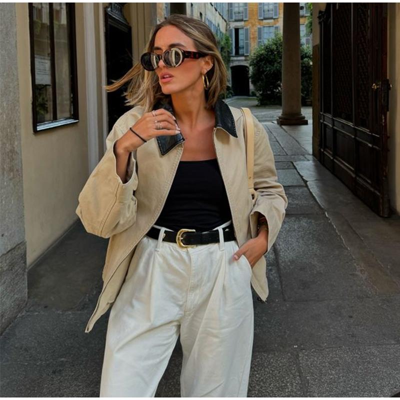 Contrast Casual Women's Jacket Full Sleeve Single Breasted Lapel Female Coats  Autumn Fashion Pockets Loose Lady Outwears