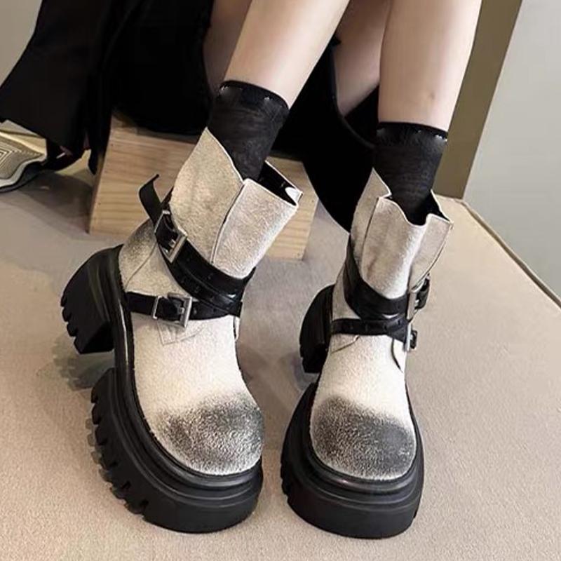 Женские ботильоны на плоской платформе из замши, зимние дизайнерские туфли, уютные женские ботинки 2025, новые повседневные готические челси, женские ботильоны