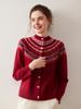 Women's Fair Isle Cashmere Button-Up Cardigan - Round Neck, Loose Fit, Thick, Autumn/Winter Style.