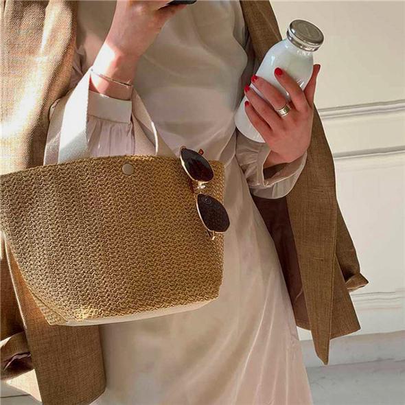 Casual Rattan Women's Handbag Summer Beach Straw Bag Woven Handbag Large Capacity Ladies Travel Bag