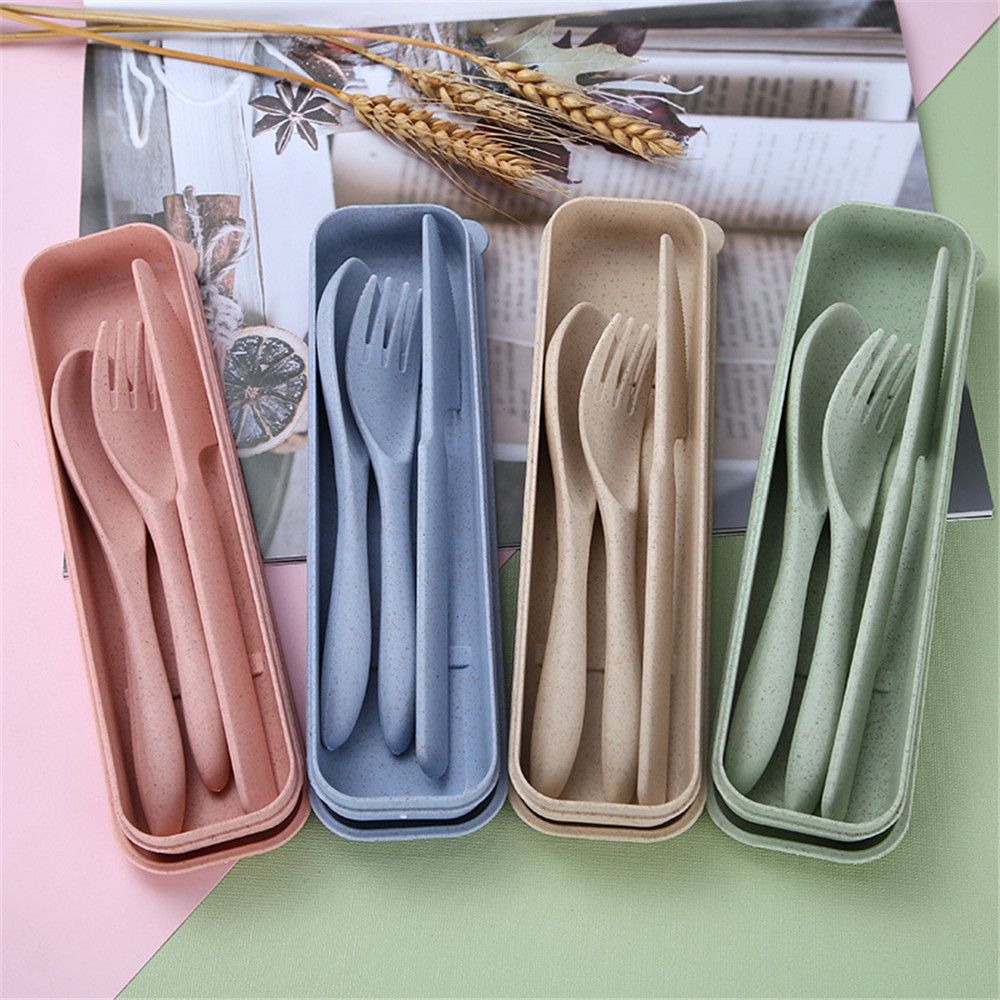 3PCS Eco-friendly Cutlery Box Kitchen Supplies Fork Spoon Tableware Dinnerware Sets Travel Cutlery