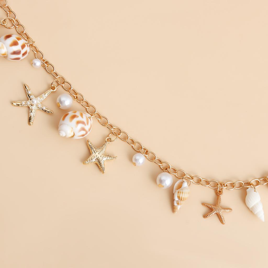 Bohemian Summer Beach Shell Waist Chain. Beach Vacation Imitation Precious Sea Star Sea Snail Pendant Body Chain