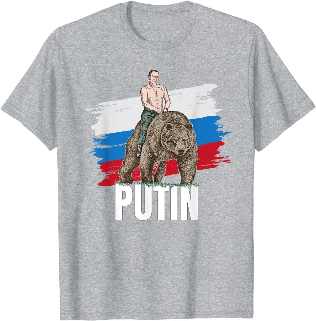 Putin on Bear Russia President Moscow Gift Men TShirt Casual High Quality 100  COTTON ONeck Short Sleeve Shirts Streetwear