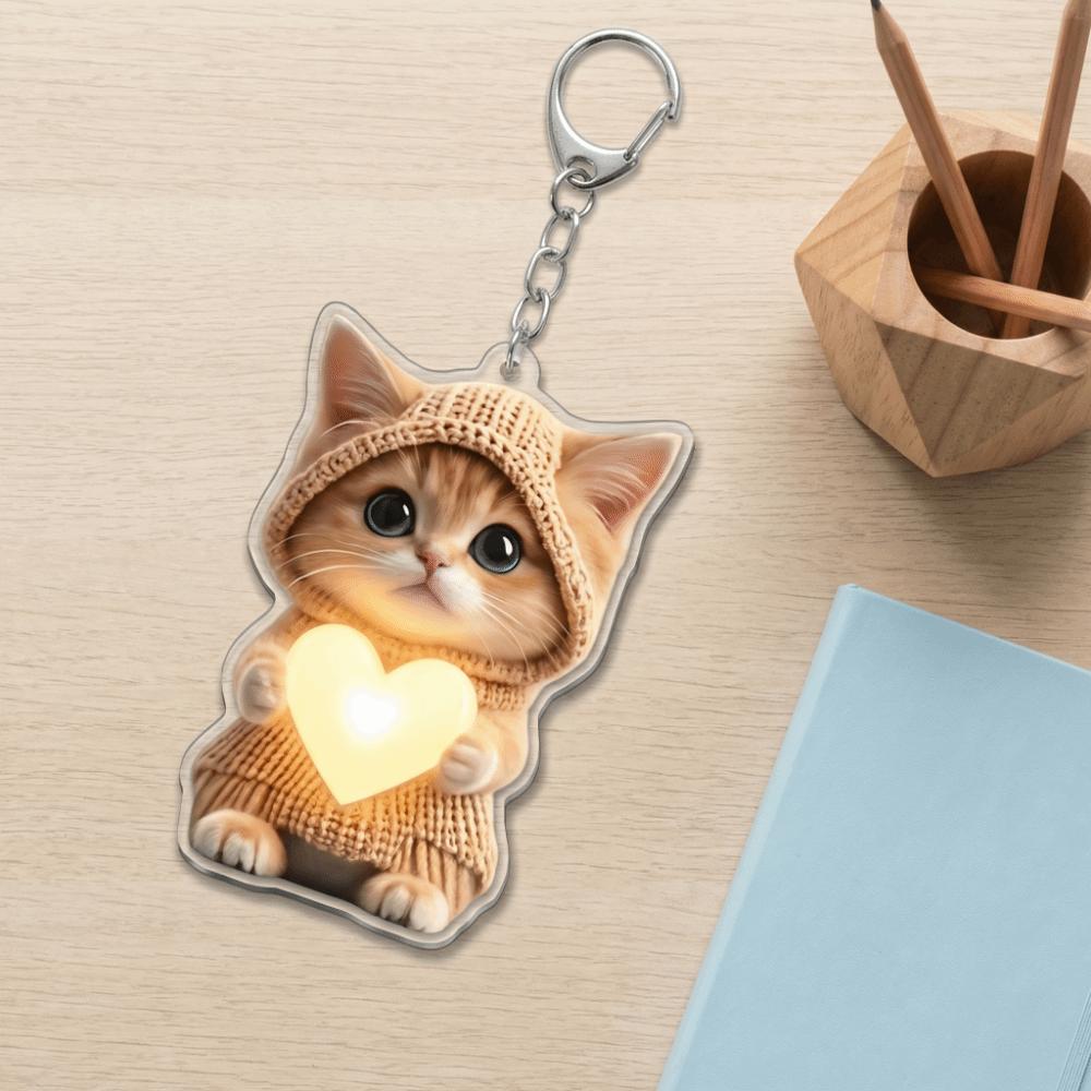Mini Cat Keychain Cute Hanging Ornament Keyring Cat Acrylic Pendant Girls Women