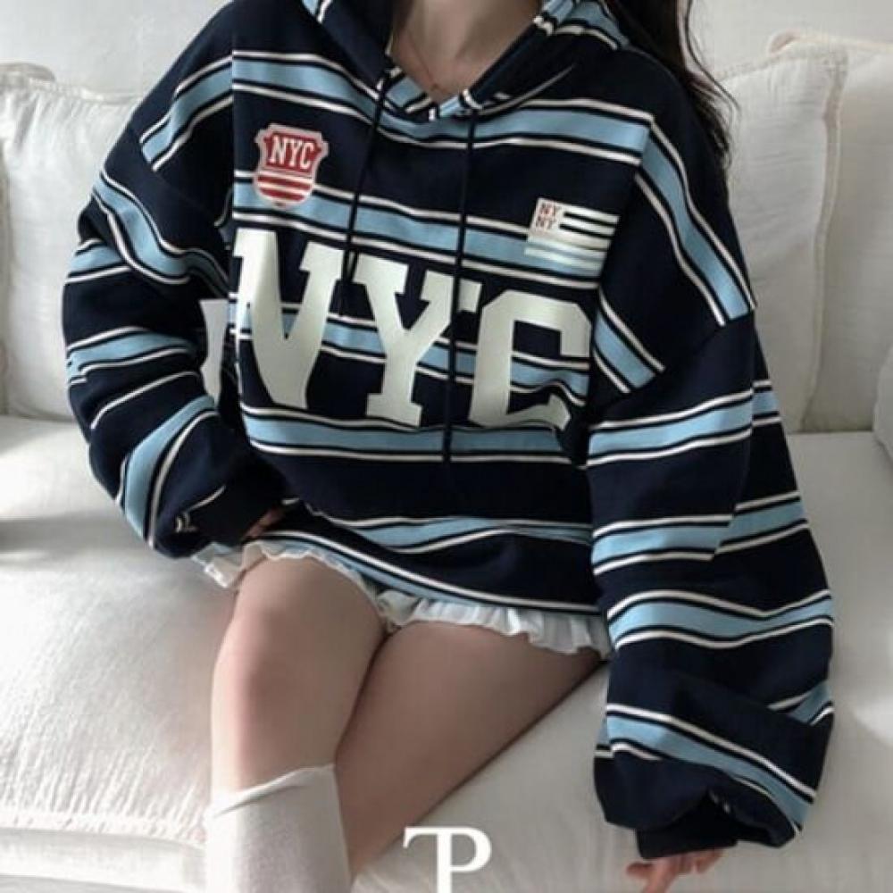 The Pink Oversized Stripe Printing Hoodie