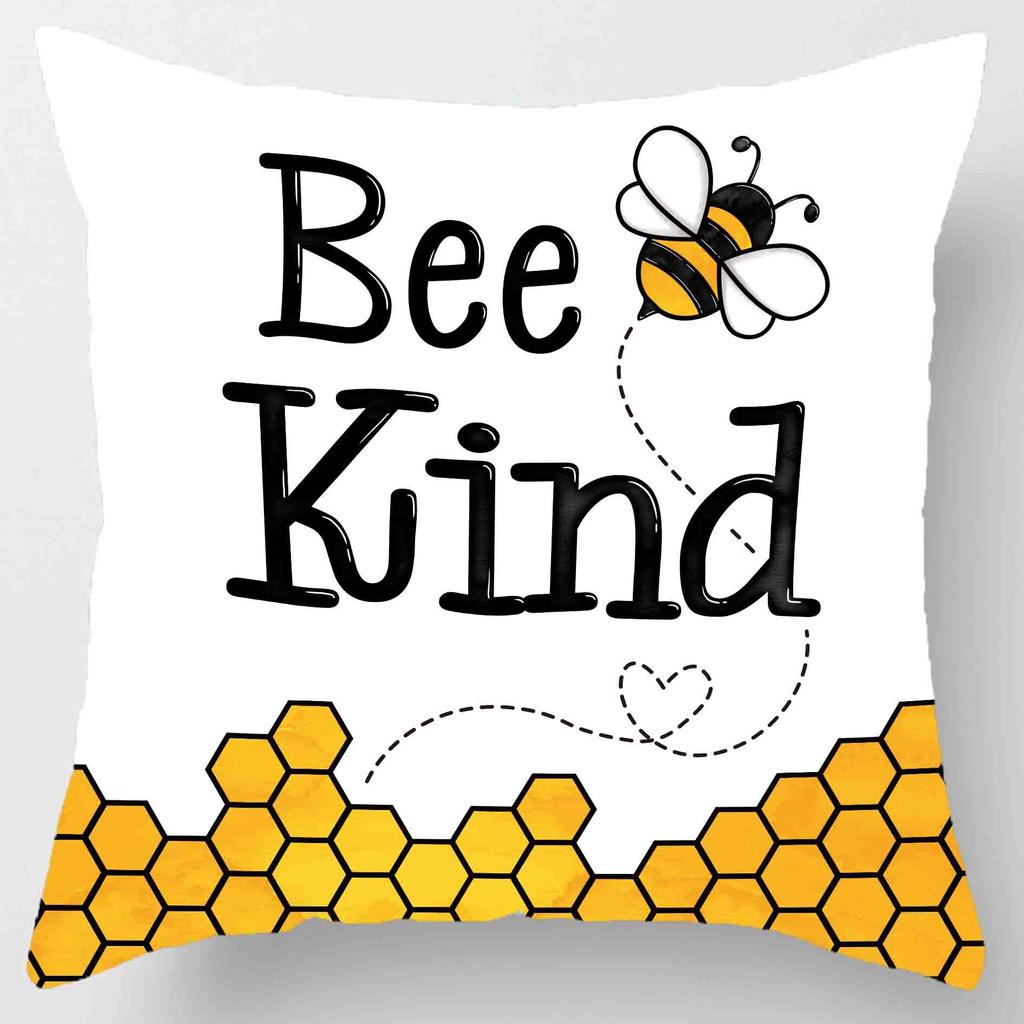 Cushion Set 45X45Cm, Pillowcase Set Yellow Bee Section Soft Velvet Double-Sided Print Pillow Cover, Home Sofa Decoration Decorat