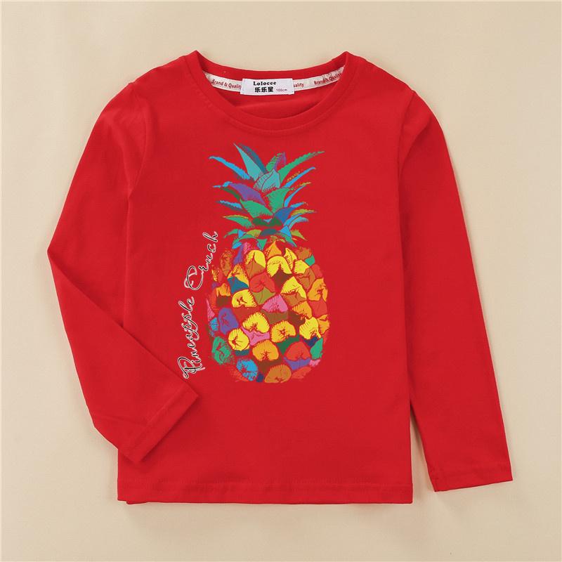 Spring and Autumn Round Neck 3D Fruit Pineapple Printed Top Fashionable Casual Long Sleeved Children's Boy and Girl Kids Unisex T-shirts