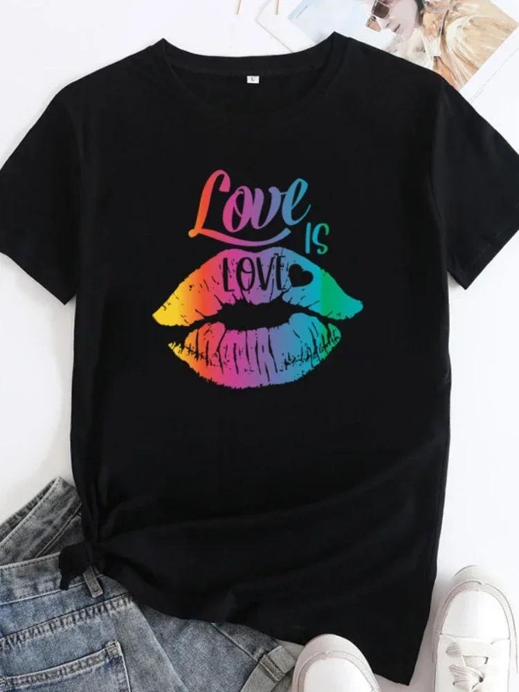 Rainbow Lip Print Women T Shirt Short Sleeve O Neck Loose Women Tshirt Ladies Tees Shirt Tops