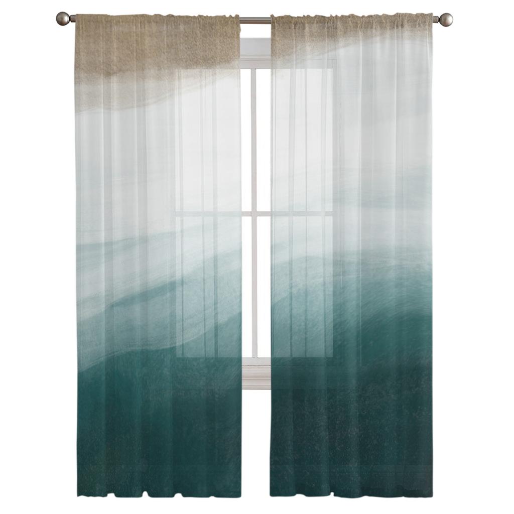 Морские пляжные акварельные градиентные прозрачные шторы для гостиной, спальни, домашний декор, кухня, Тюль для окон, вуаль, шторы