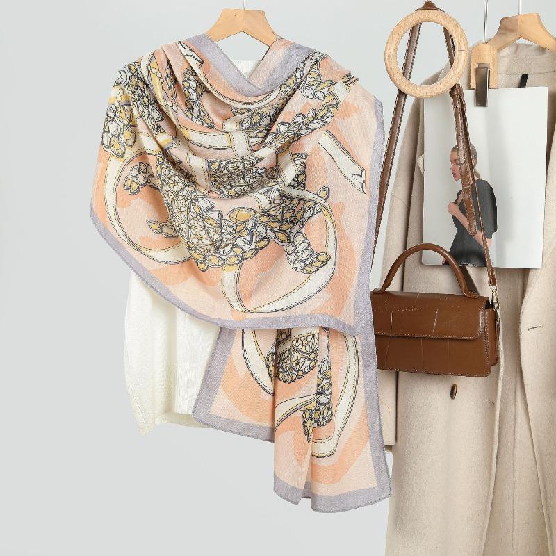 Retro Light Luxury Printed Women's Scarf Scarf Scarf Silk Scarf Autumn and Winter with Thin Shawl Warm Neck Scarf