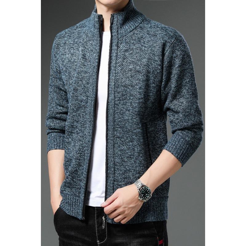 Мужская однотонная трикотажная куртка Four Seasons большого размера с длинными рукавами и воротником-стойкой