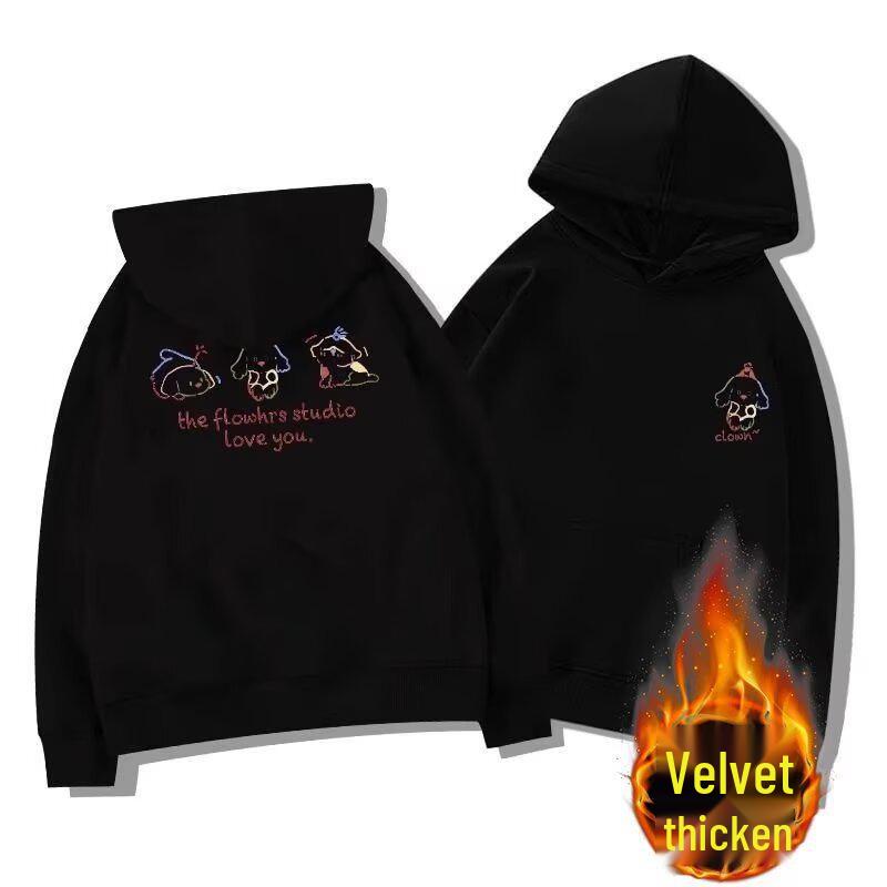 Unisex Retro Cartoon Print Heavyweight Hoodie - Autumn/Winter Plus Velvet