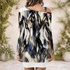 Women Plus Size One Shoulder Long Sleeve White Navy Blue Printed Bodycon Mini Dress