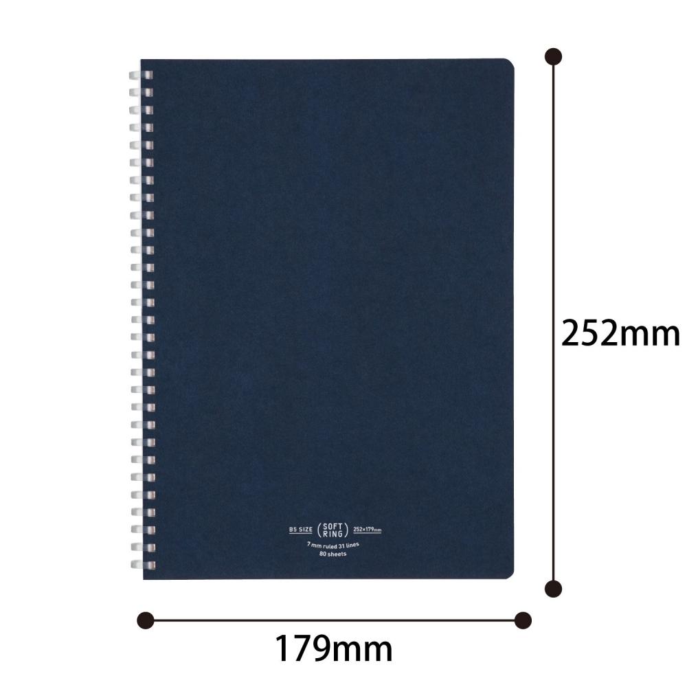 KOKUYO Note Soft Ring Notebook Natural 80 Sheets Semi-B5 A-lined Navy Blue Su-SV608A-DB