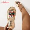 Fashion Aphixta Bling Crystal Luxury Slippers Women Round Toe Colorful Summer Shoes Flat Heel Outdoor Slides Zapatos De Mujer Pantunflas