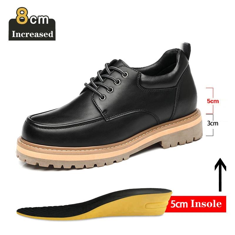 Повседневная мужская обувь из натуральной кожи, увеличивающая рост, рабочая обувь для мужчин, 8 см, 6 см, плоские дополнительные мокасины для высоких мужчин