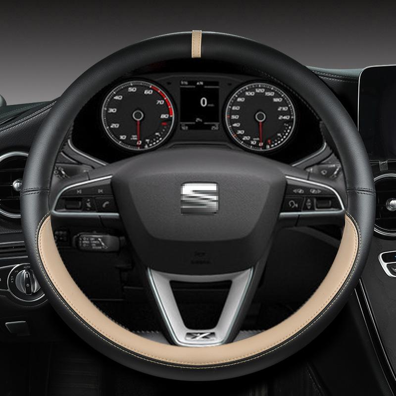 xkzh8 Microfiber Leather Car Steering Wheel Cover Non-Slip 38cm For Seat Tarraco Arona Ateca Ibiza Toledo Mii Leon Arosa Exeo ST FR
