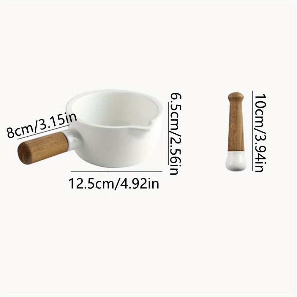 1pc Ceramic Mortar and Pestle with Wooden Handle Sturdy, Efficient Grinder for Seasoning, Spices, and Herbs Comfortable Grip, Wear Resistant Design