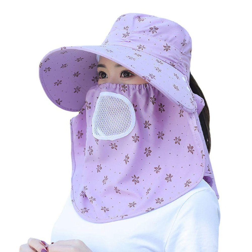 Polyester Do Farming Work With Neck Flap Summer UV Protection Women Sun Hat Flower Print Bucket Hat