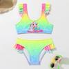 Kids' Fashion Two Pieces Ruffled Rainbow Swimsuit Girls‘ Tankini Bathing Suit Toddlers' Unicorn Printed Tank Top and Briefs Cute Swimming Suit