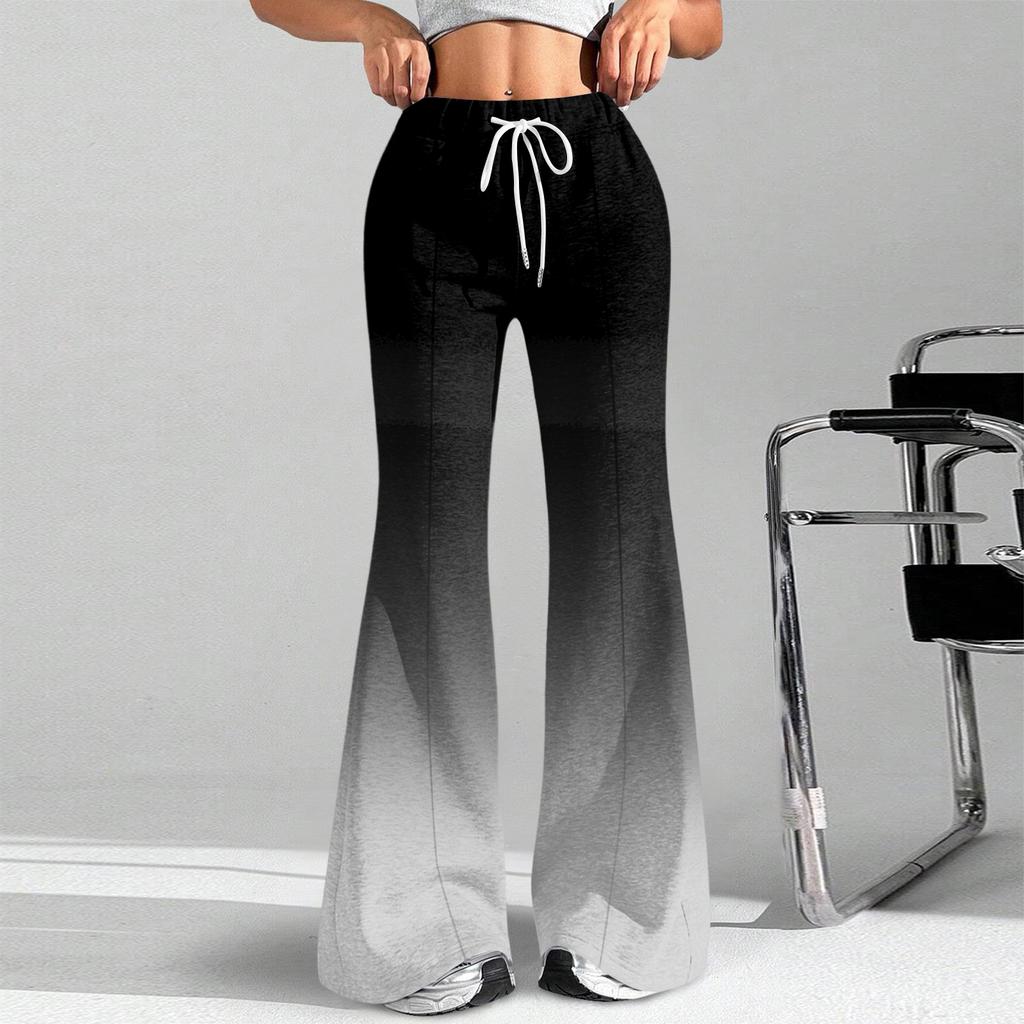 Женские модные свободные спортивные брюки с градиентным принтом и кулиской на талии, повседневные брюки клеш