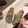 Rhinestone Mesh Bag Head Half Slippers Women's 2025 Summer New Fashion Versatile Lazy Office One Foot Cool Slippers