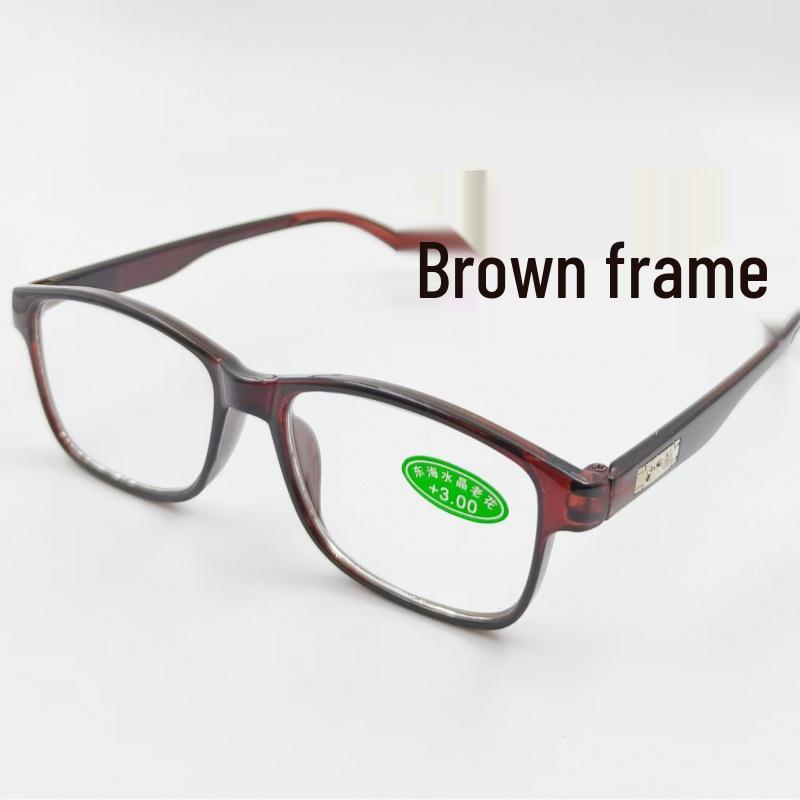 Full Frame Crystal Glass Reading Glasses with Large Lenses - Black/Brown