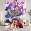 Пледы с изображением охотников на демонов из аниме «Охотники на демонов» (Huntrix). Качественный мягкий теплый плед для детской кровати, дивана или кровати. Пушистое покрывало.