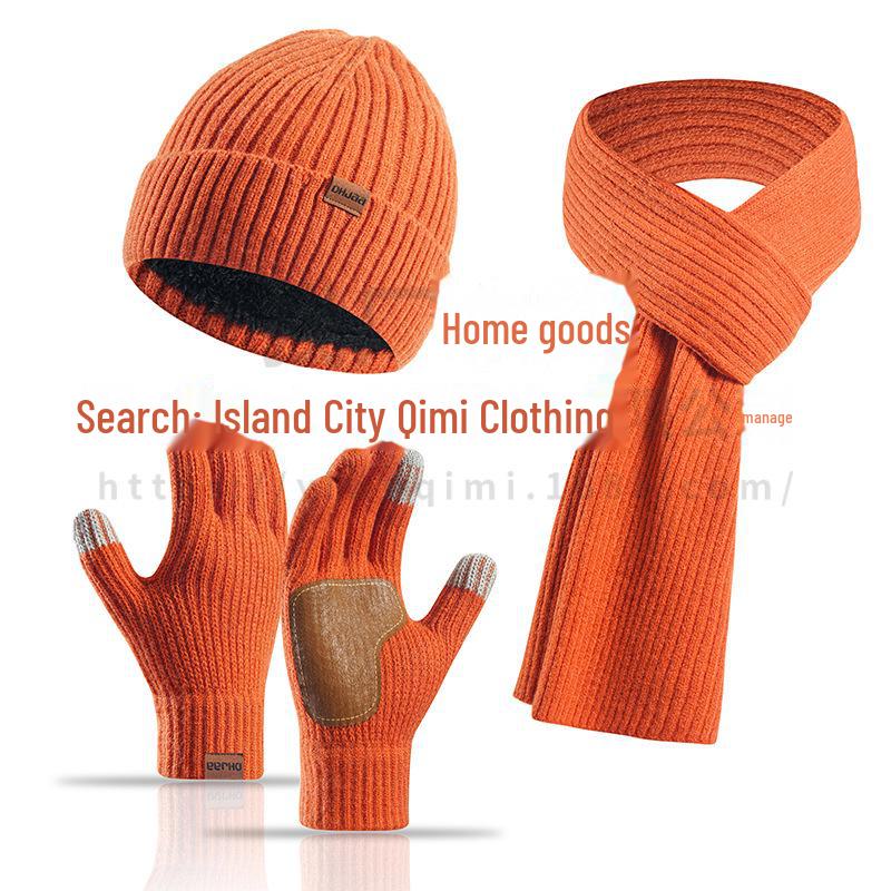 Зимний комплект из трех предметов: шерстяная шапка, шарф и кожаные перчатки в европейском и американском стиле для женщин — нескользящий