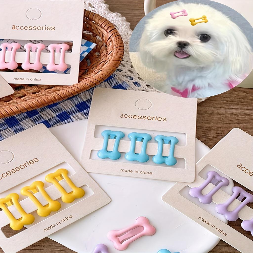 3 шт. Заколки для шерсти питомцев, материал АБС, мини-аксессуары для груминга в форме косточки для маленьких собак и кошек. Идеально подходят для тедди и йоркширского терьера, удалитель шерсти питомцев