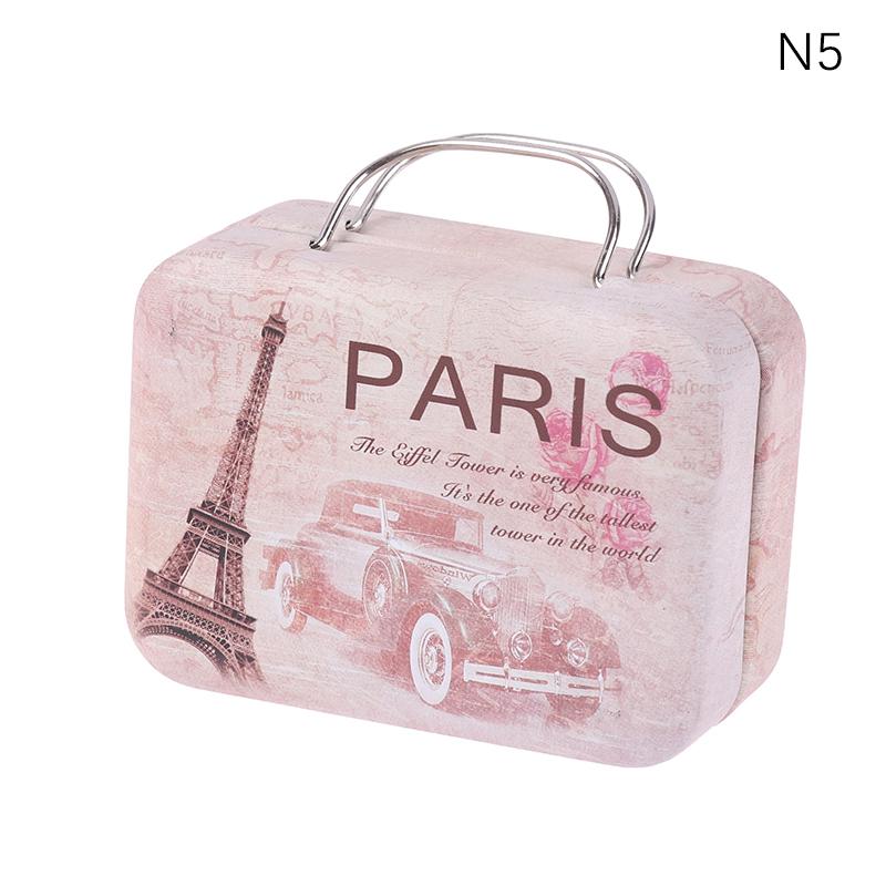 Vintage Mini Suitcase With Handle Candy Metal Storage Box For Wedding Gifts Candy Chocolate Print Travel Portable Container