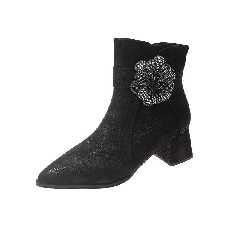 Fashion Women's Ankle Boots Pointed Toe Wear Resistant 2024 New Autumn Winter Boots for Ladies Non-Slip Outdoors Solid Color Women Boots