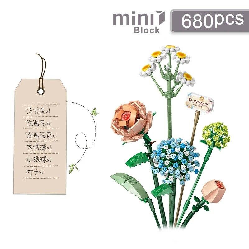 2024 романтические розы, цветы, подсолнухи, нарциссы, сады, строительные блоки, классические модели, мини-кирпичи, детские наборы